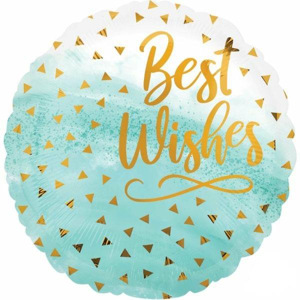 Printed Foil Balloons | Best Wishes Gold Confetti Standard Round Foil Balloon – 45Cm