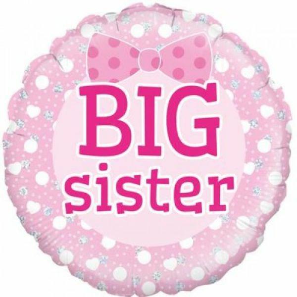 Printed Foil Balloons | Big Sister Pink Bow Round Foil Balloon – 46Cm