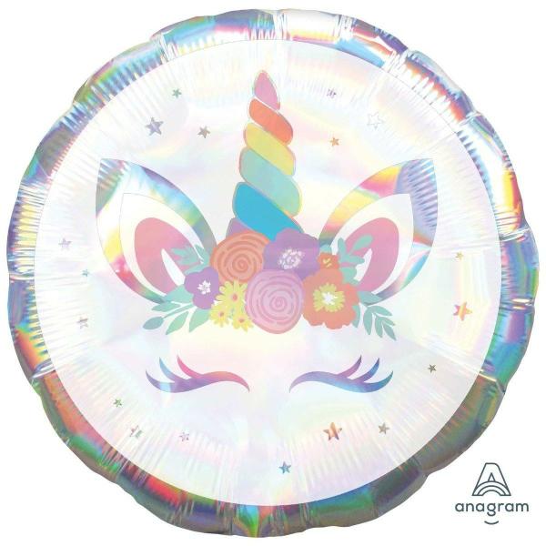 Printed Foil Balloons | Holographic Iridescent Unicorn Party Round Foil Balloon – 45Cm