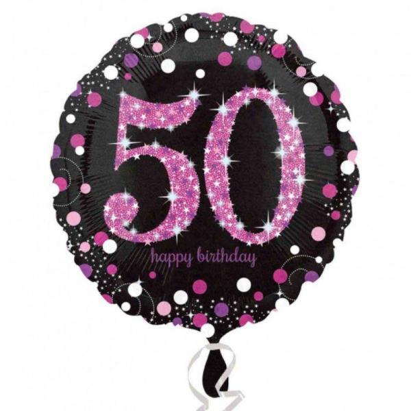 Printed Foil Balloons | Holographic Pink Celebration 50Th Foil Balloon – 45Cm