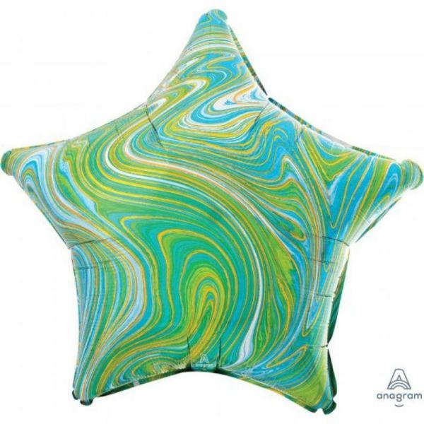 Printed Foil Balloons | Marblez Blue Green Star Foil Balloon – 45Cm