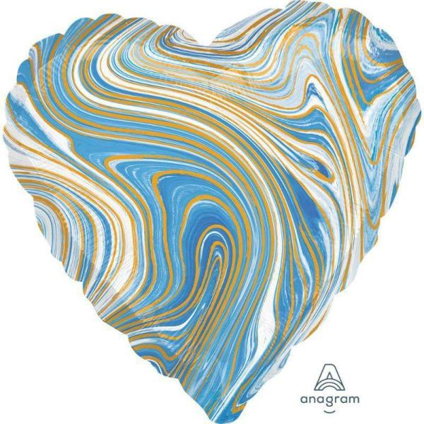 Printed Foil Balloons | Marblez Blue Heart Foil Balloon – 45Cm