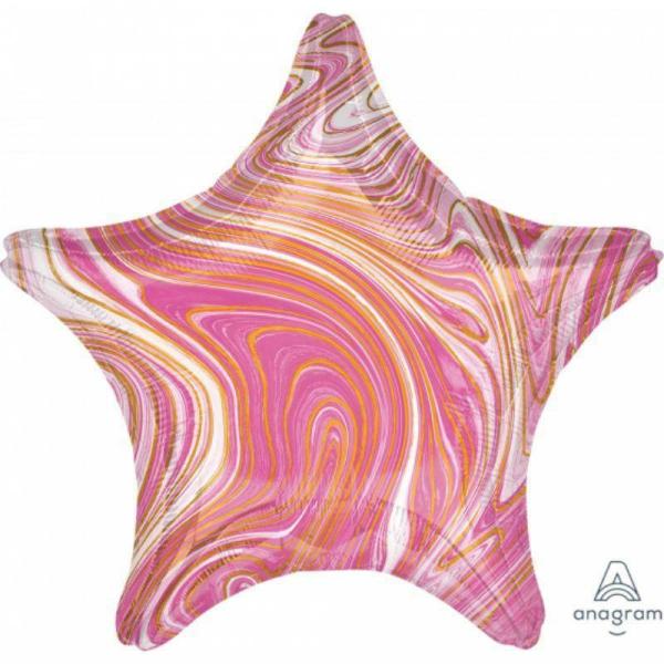 Printed Foil Balloons | Marblez Pink Star Foil Balloon – 45Cm