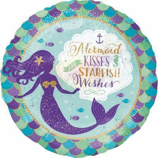 Printed Foil Balloons | Mermaid Wishes & Kisses Starfish Wishes Holographic Foil Balloon – 45Cm