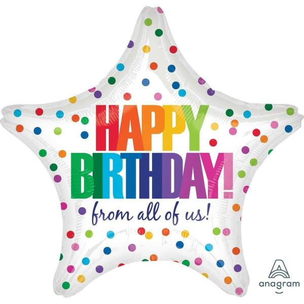 Printed Foil Balloons | Rainbow Dots Hbd Star Foil Balloon – 45Cm