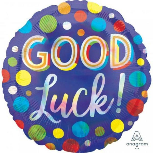 Printed Foil Balloons | Standard Good Luck Iridescent Holographic Dots Foil Balloon – 45Cm