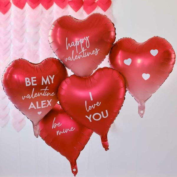 Special Occasion Foil Balloons | 5 Pack Assorted Valentines Heart Foil Balloons With Stickers – 45Cm