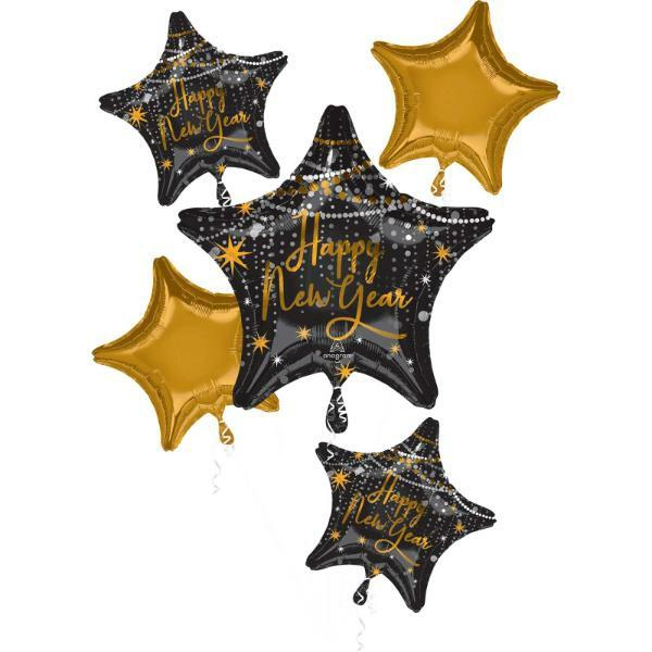 Special Occasion Foil Balloons | 5 Pack Midnight Hour Happy New Year Foil Balloon Bouquet