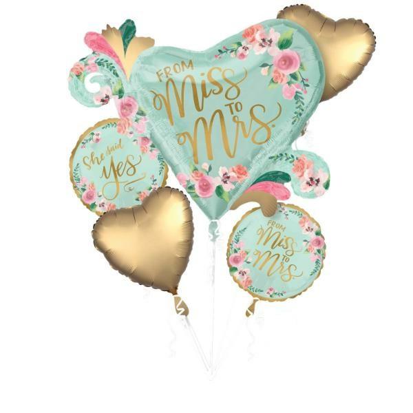 Special Occasion Foil Balloons | 5 Pack Mint From Miss To Mrs Bouquet Foil Balloon