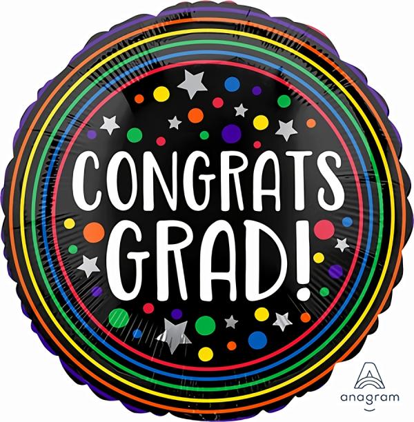 Special Occasion Foil Balloons | Congrats Grad Colourful Circles Round Foil Balloon – 45Cm