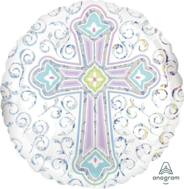 Special Occasion Foil Balloons | Holographic Radiant Cross Round Foil Balloon – 45Cm