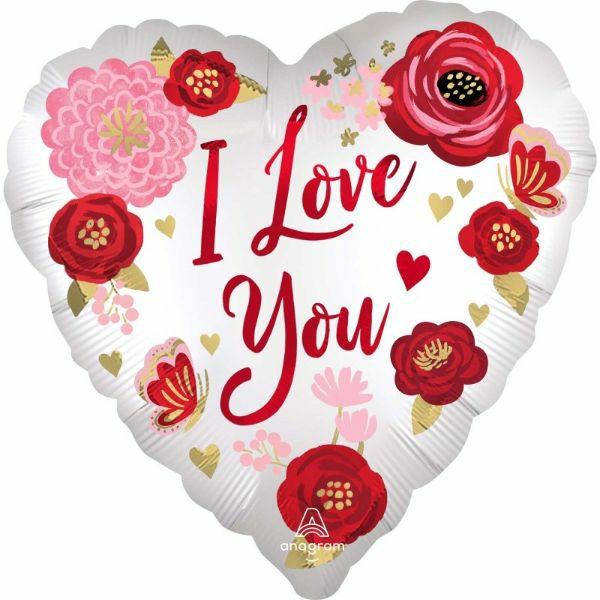 Special Occasion Foil Balloons | I Love You Satin Flowers Heart Shape Foil Balloon – 45Cm