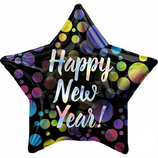 Special Occasion Foil Balloons | Iridescent Happy New Year Bubbles Star Foil Balloon – 45Cm