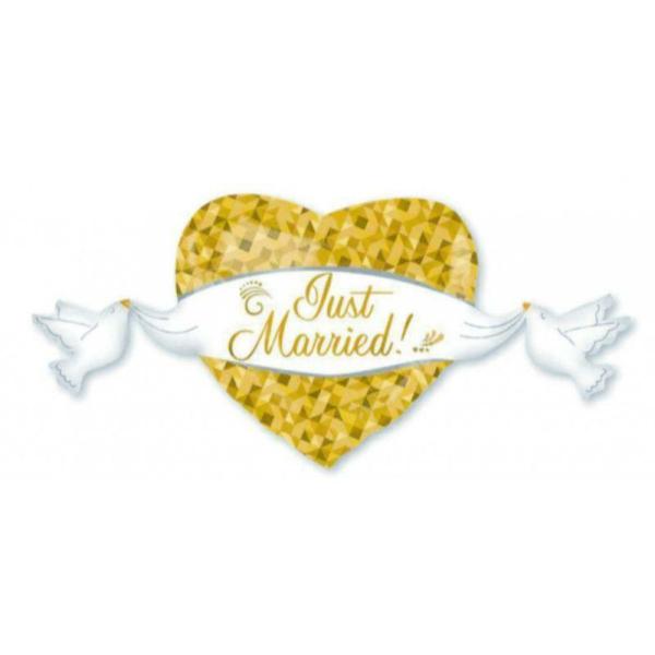 Special Occasion Foil Balloons | Just Married Heart & Doves Foil Balloon – 53Cm X 104Cm