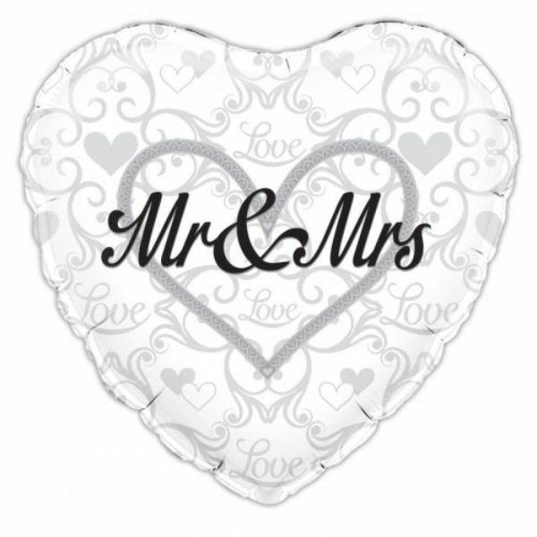 Special Occasion Foil Balloons | Mr & Mrs Silver Filigree Heart Foil Balloon – 45Cm