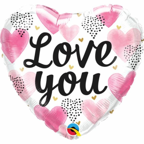 Special Occasion Foil Balloons | Pink Water Color Love You Heart Balloon – 45Cm