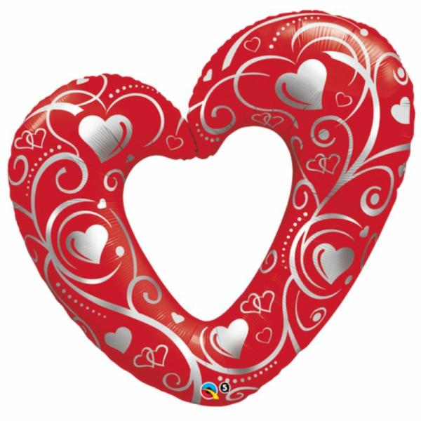 Special Occasion Foil Balloons | Red Filigree Heart Shape Foil Balloon – 106Cm