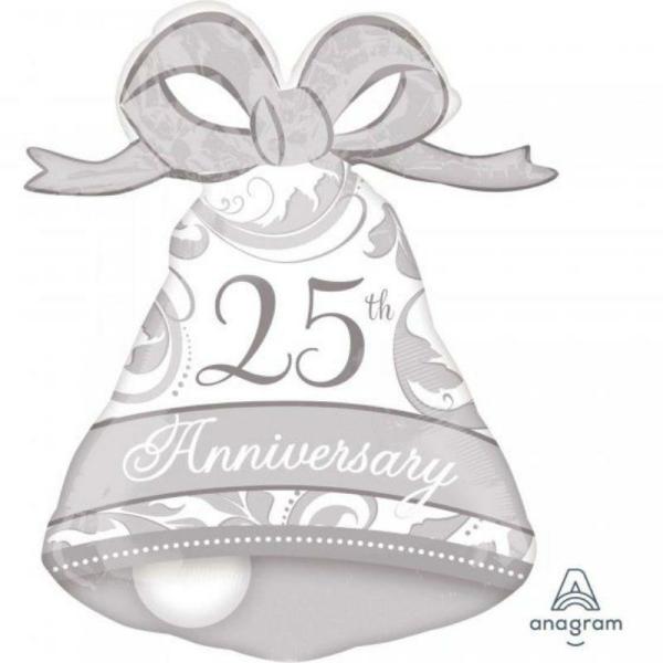 Special Occasion Foil Balloons | Silver Elegant 25Th Anniversary Bell Foil Balloon – 56Cm X 69Cm