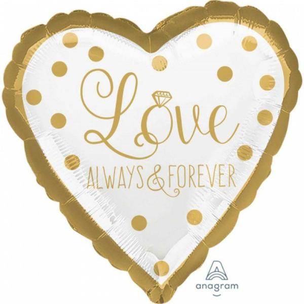 Special Occasion Foil Balloons | Sparkling Gold Wedding Love Always & Forever Heart Foil Balloon – 45Cm