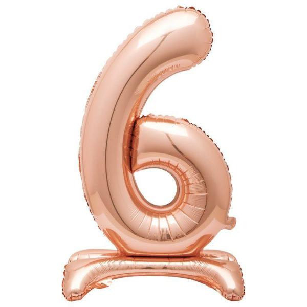 Standing Foil Balloons | Giant Standing Rose Gold Numeral 6 Foil Balloon – 76.2Cm