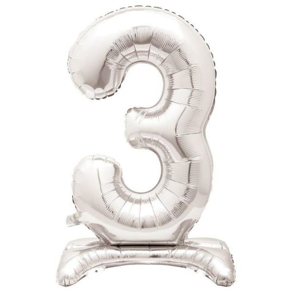 Standing Foil Balloons | Giant Standing Silver Numberal 3 Foil Balloon – 76.2Cm