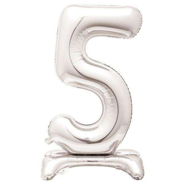 Standing Foil Balloons | Giant Standing Silver Numberal 5 Foil Balloon – 76.2Cm