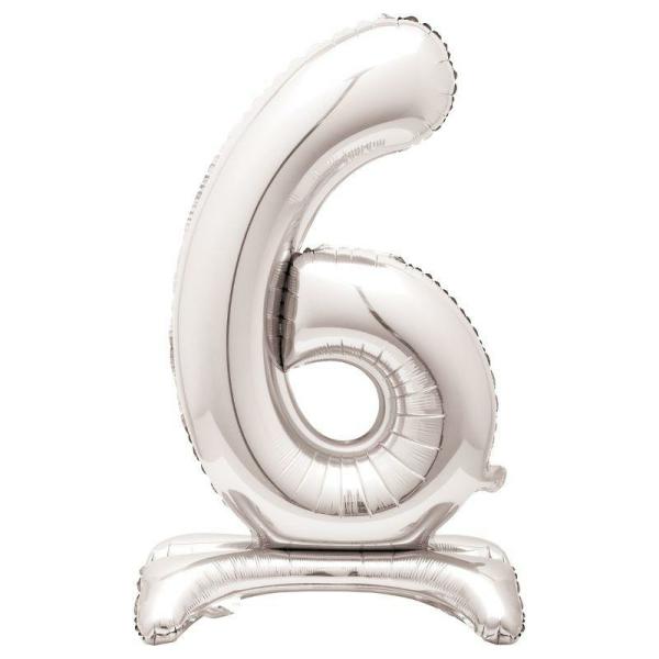 Standing Foil Balloons | Giant Standing Silver Numberal 6 Foil Balloon – 76.2Cm