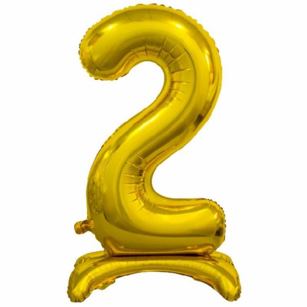 Standing Foil Balloons | Gold "2" Giant Standing Air Filled Numeral Foil Balloon – 76.2Cm