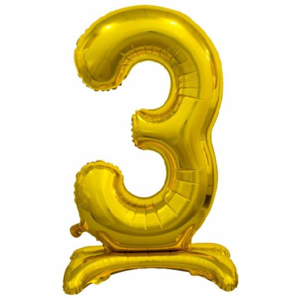 Standing Foil Balloons | Gold "3" Giant Standing Air Filled Numeral Foil Balloon – 76.2Cm