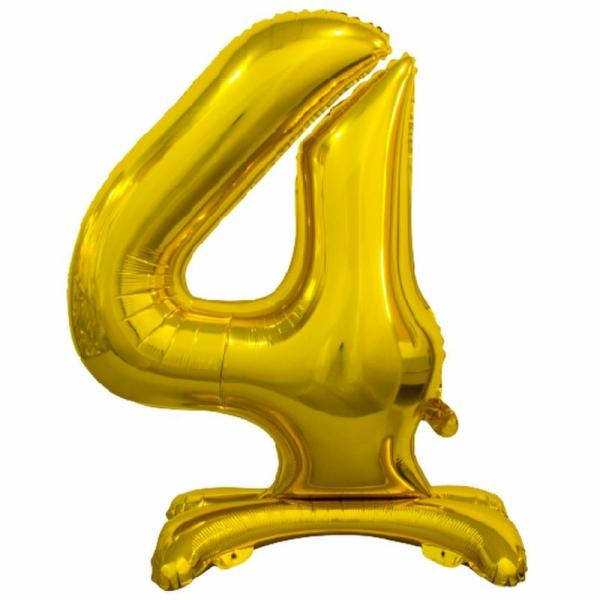 Standing Foil Balloons | Gold "4" Giant Standing Air Filled Numeral Foil Balloon – 76.2Cm