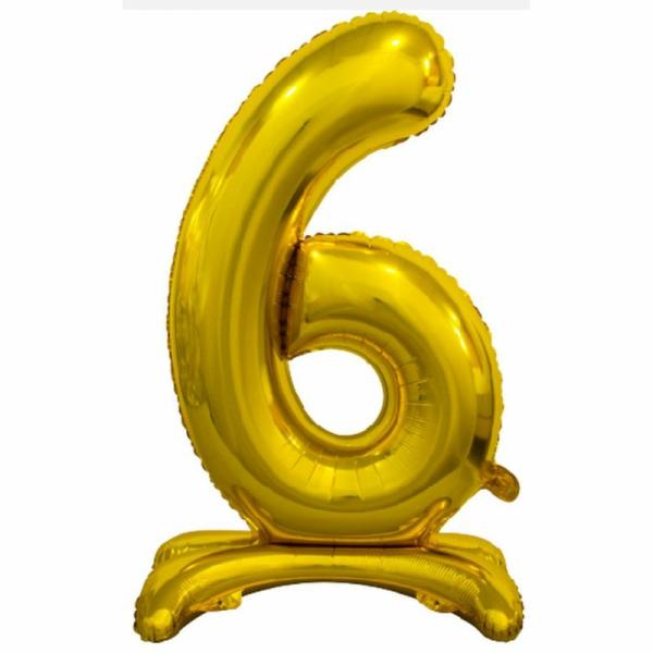 Standing Foil Balloons | Gold "6" Giant Standing Air Filled Numeral Foil Balloon – 76.2Cm