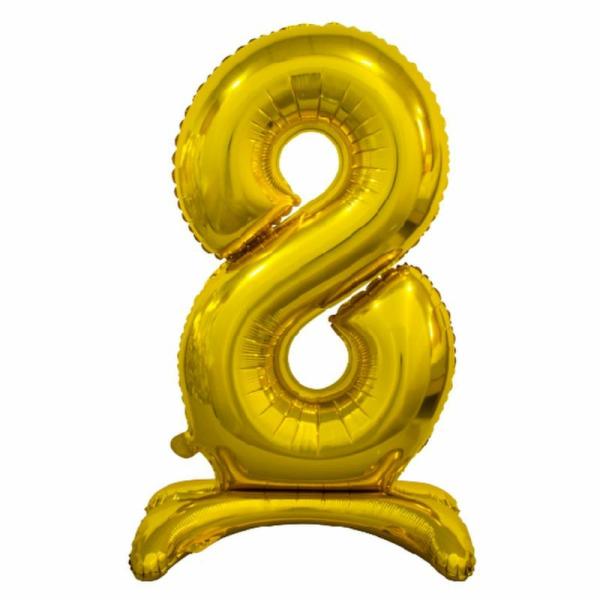 Standing Foil Balloons | Gold "8" Giant Standing Air Filled Numeral Foil Balloon – 76.2Cm