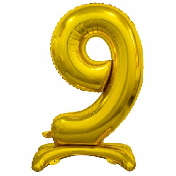 Standing Foil Balloons | Gold "9" Giant Standing Air Filled Numeral Foil Balloon – 76.2Cm