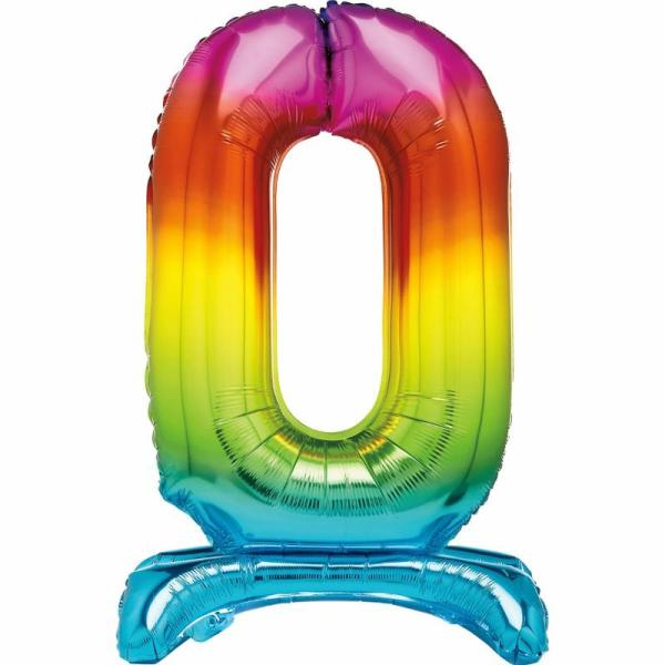 Standing Foil Balloons | Rainbow "0" Giant Standing Air Filled Numeral Foil Balloon – 76.2Cm