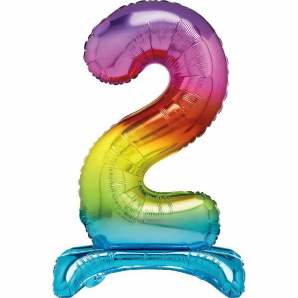 Standing Foil Balloons | Rainbow "2" Giant Standing Air Filled Numeral Foil Balloon – 76.2Cm