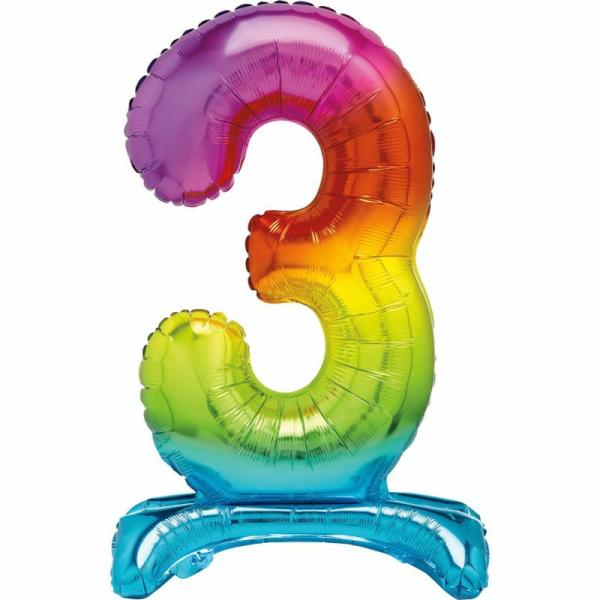 Standing Foil Balloons | Rainbow "3" Giant Standing Air Filled Numeral Foil Balloon – 76.2Cm