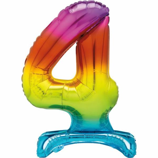 Standing Foil Balloons | Rainbow "4" Giant Standing Air Filled Numeral Foil Balloon – 76.2Cm