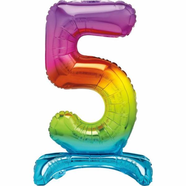 Standing Foil Balloons | Rainbow "5" Giant Standing Air Filled Numeral Foil Balloon – 76.2Cm