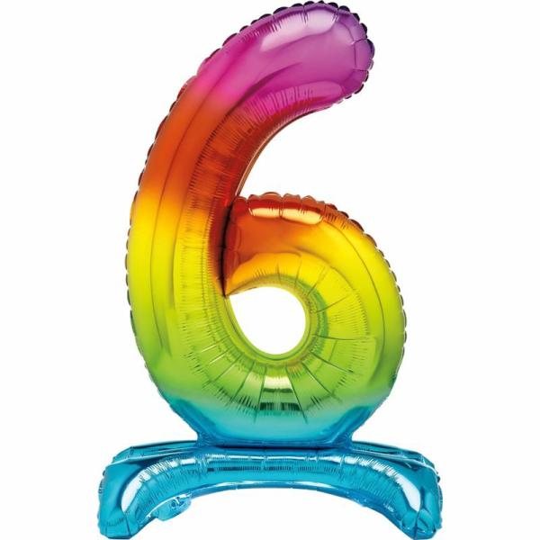 Standing Foil Balloons | Rainbow "6" Giant Standing Air Filled Numeral Foil Balloon – 76.2Cm