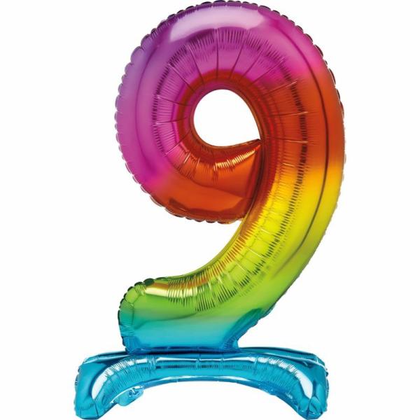 Standing Foil Balloons | Rainbow "9" Giant Standing Air Filled Numeral Foil Balloon – 76.2Cm