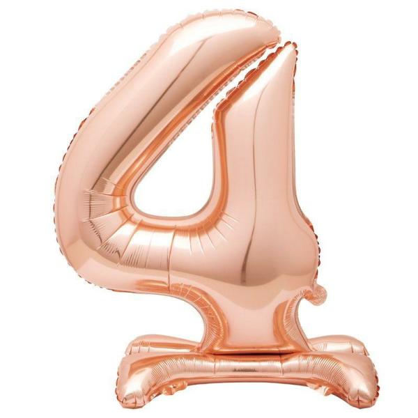 Standing Foil Balloons | Rose Gold Number 4 Giant Standing Air Filled Foil Balloon – 76Cm