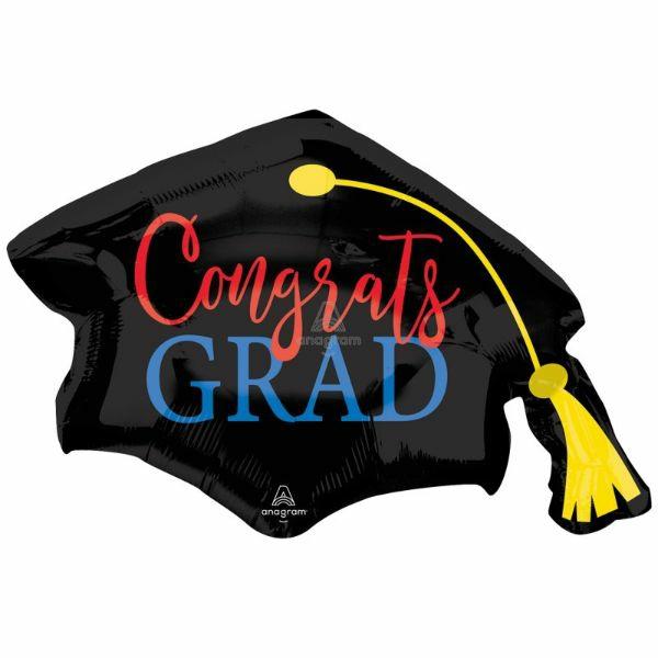 Supershapes | Congrats Grad Red & Blue Hat Foil Balloon – 79Cm X 56Cm