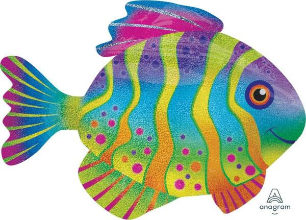 Supershapes | Holographic Colourful Fish Foil Balloon – 83Cm X 58Cm