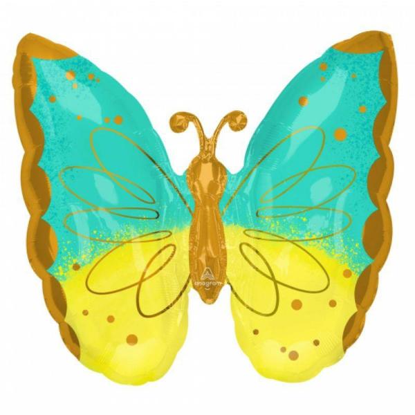 Supershapes | Mint & Yellow Butterfly Foil Balloon – 63Cm X 63Cm