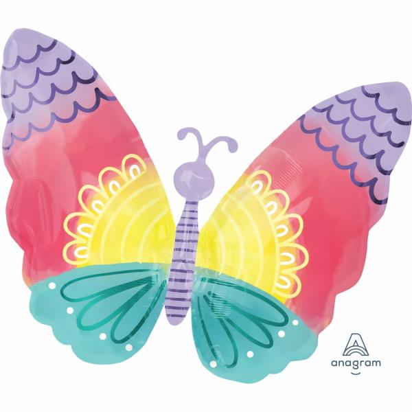 Supershapes | Pastel Tie Dye Butterfly Shpae Foil Balloon – 66Cm X 53Cm