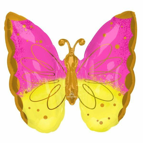 Supershapes | Pink & Yellow Butterfly Foil Balloon – 63Cm X 63Cm