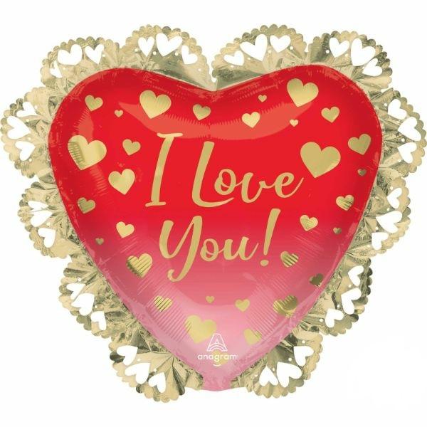 Supershapes | Red & Gold Hearts I Love You Foil Balloon – 58Cm X 53Cm