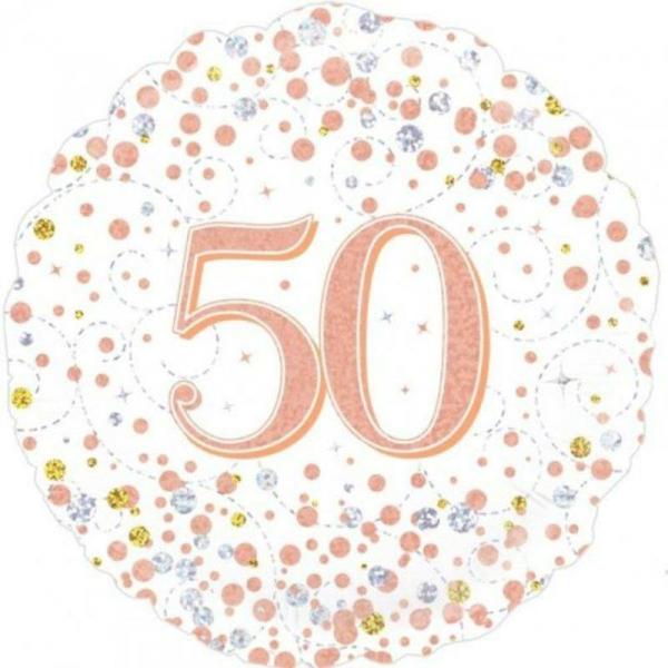 Birthday & Milestone Foil Balloons | Sparkling Fizz Rose Gold 50 Foil Balloon – 45Cm