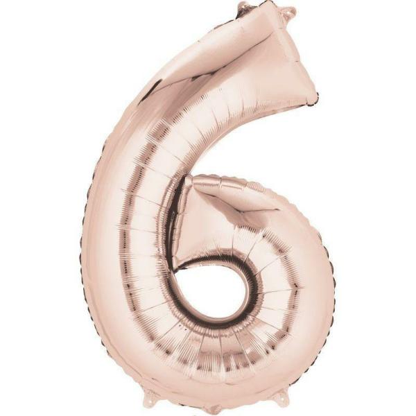 Numbered Foil Balloons – 35cm | Rose Gold Foil Balloon #6 – 36Cm