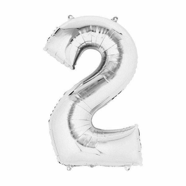 Numbered Foil Balloons – 66cm | Silver Number Foil Balloon #2 – 66Cm